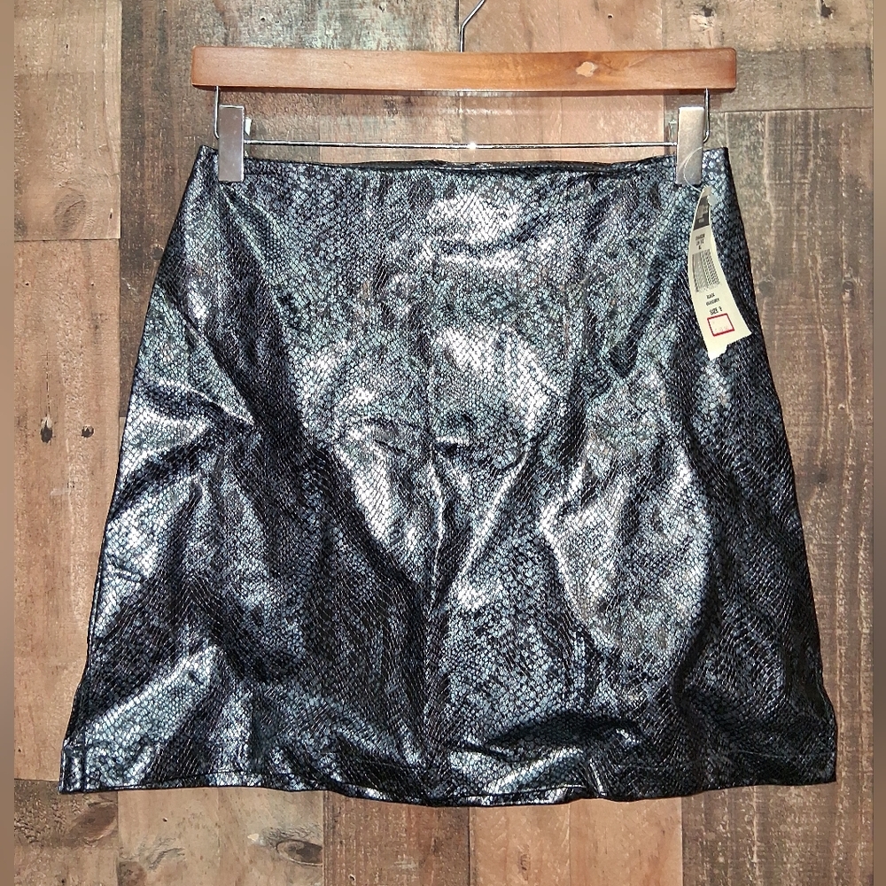 Vintage Star C.C.C. Black Snake Print Skirt Faux Leather Size Jrs 9 90s Y2k USA
